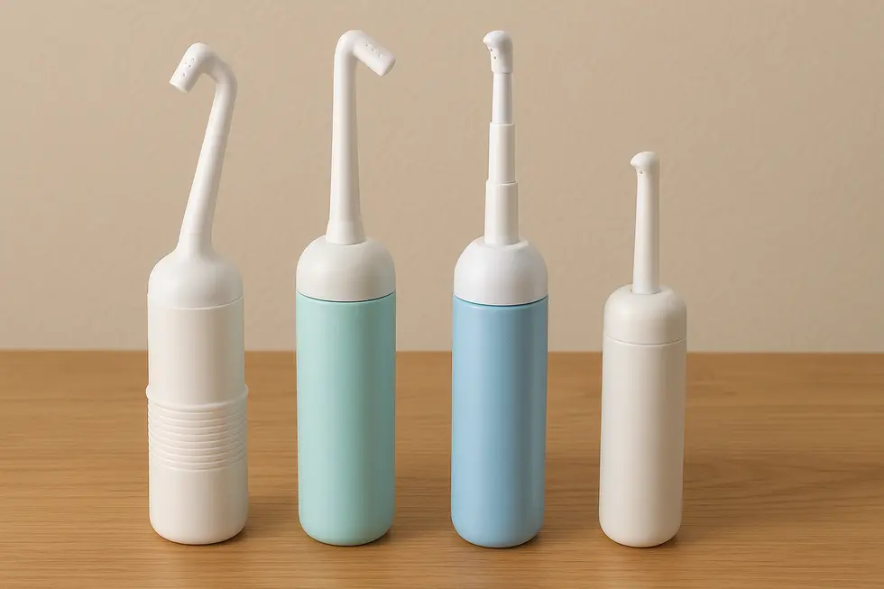Comparing portable bidets with various nozzle lengths.