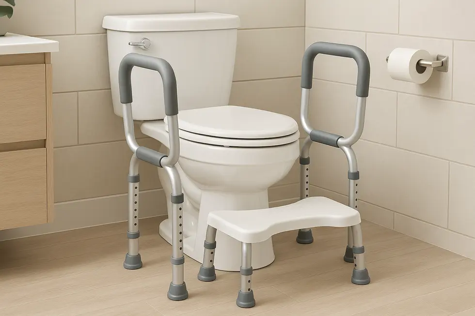 An adjustable toilet stool designed for senior safety and mobility.