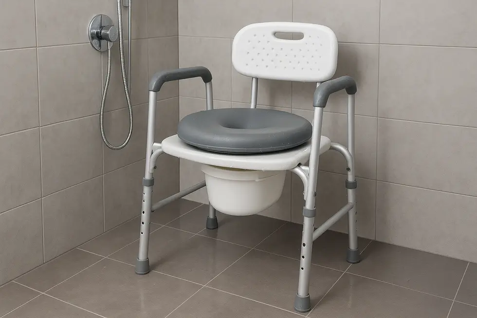 A bariatric shower chair with commode functionality.