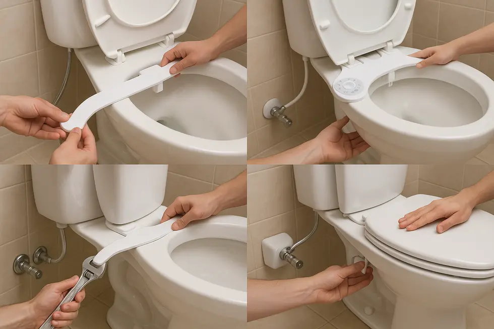 Standard toilet with a bidet attachment, demonstrating straightforward compatibility.