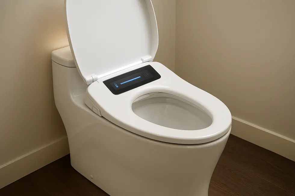 A modern bidet toilet demonstrating its water cleansing feature for superior hygiene.