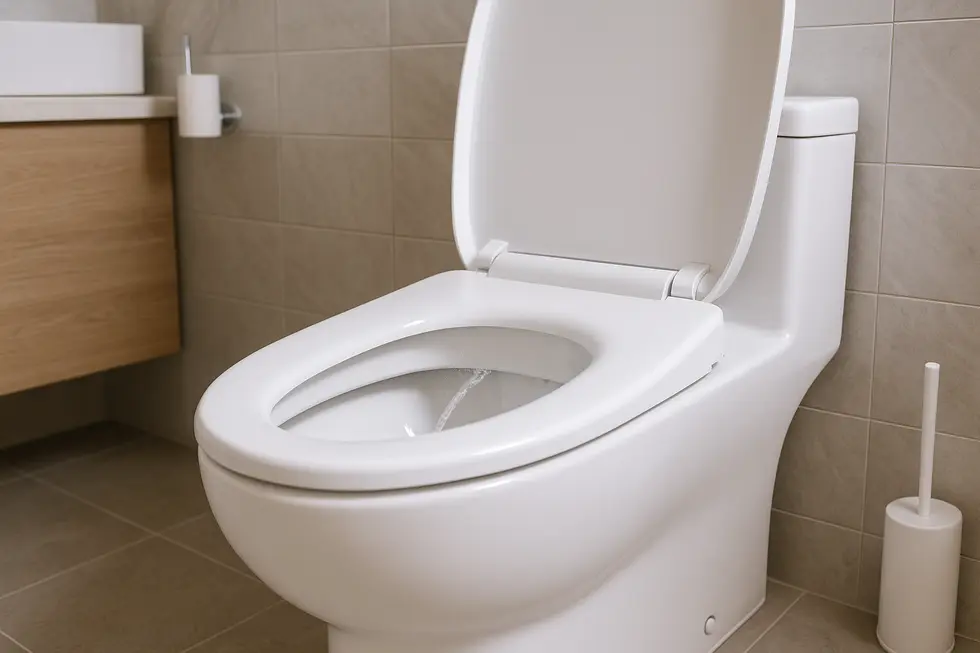 A modern bidet toilet demonstrating its water cleansing feature for superior hygiene.