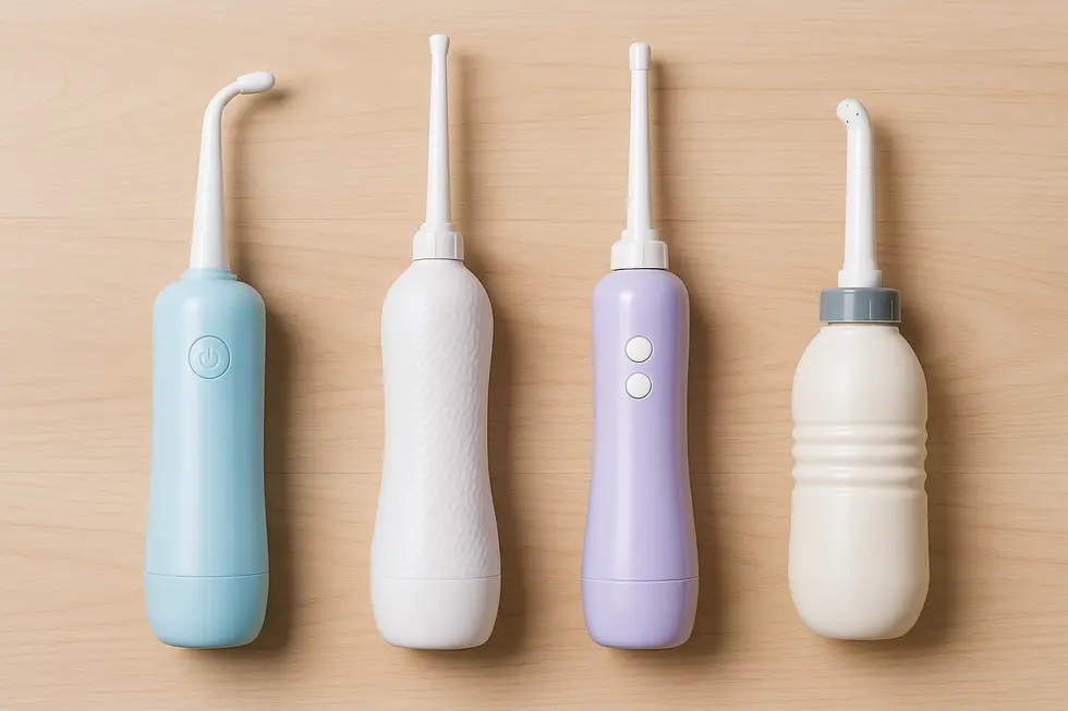 A selection of portable bidets highlighting their advanced technological features ideal for travel hygiene.