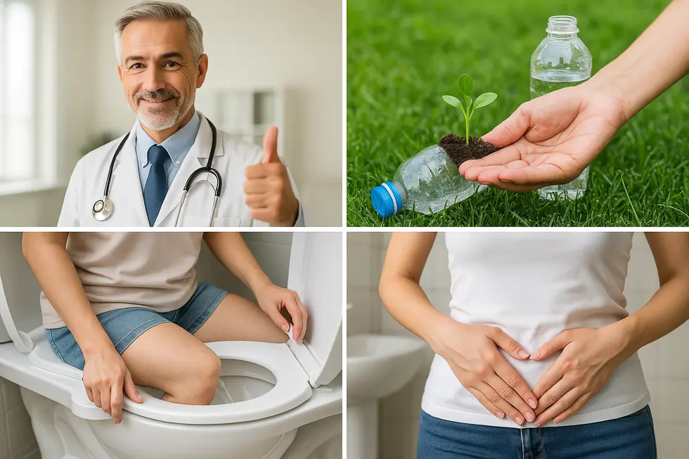 A detailed collage showcasing bidets' medical, environmental, and gut health benefits.