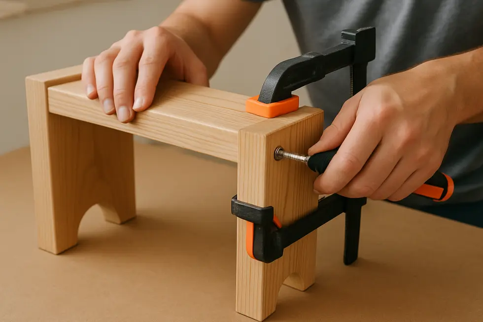 Sturdy construction of a DIY toilet stool.