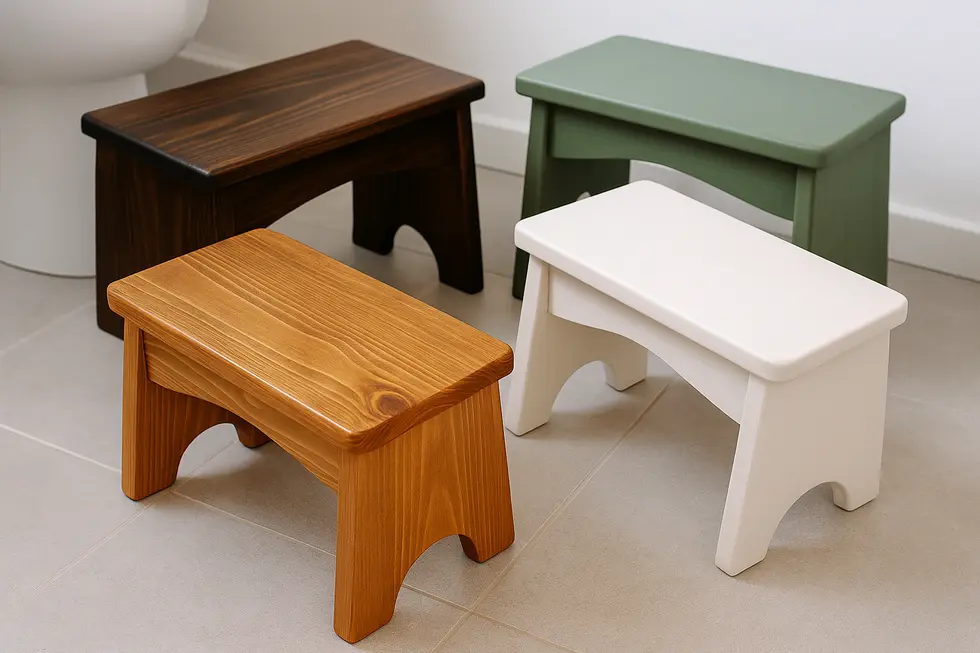 Decorative finishes applied to wooden toilet stools.