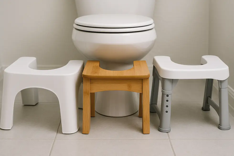 Design and material comparison of Squatty Potty and other toilet stools.