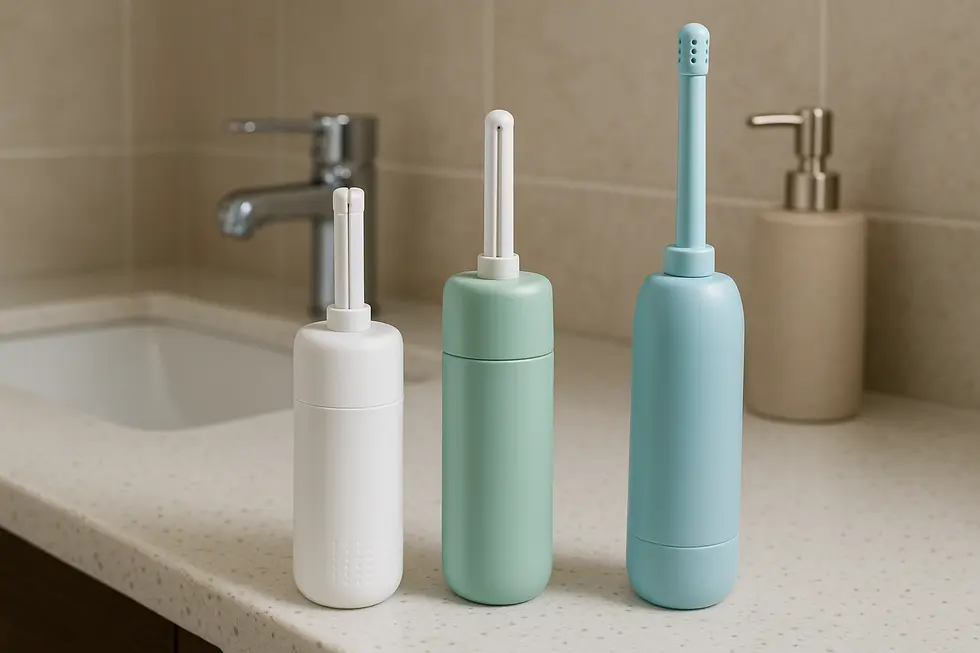 Self-cleaning nozzle technology in a portable bidet, showcasing hygiene and innovation.