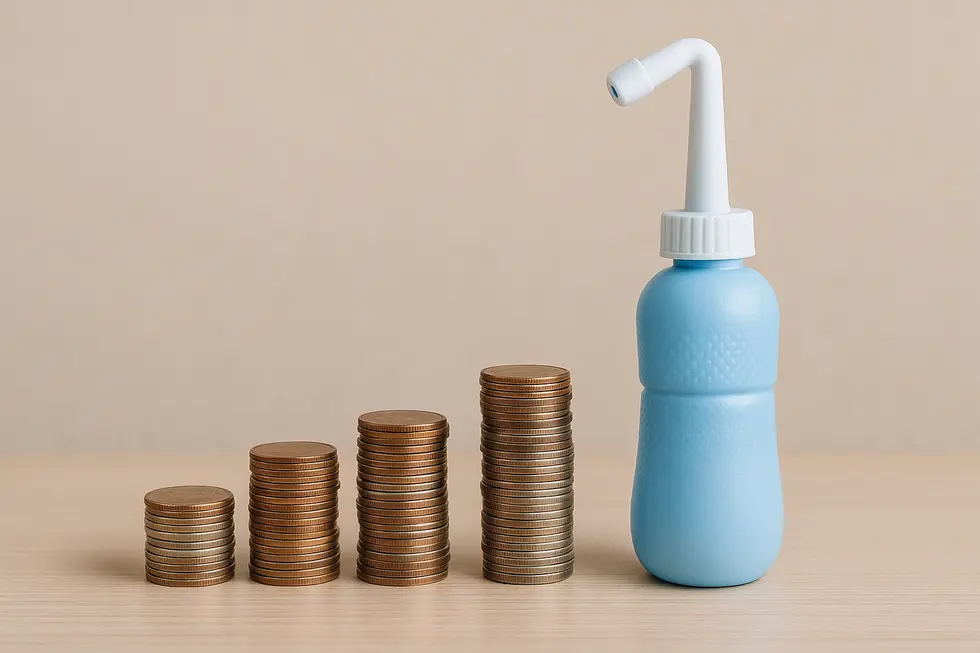 A travel squeeze bottle bidet showcasing modern design features like adjustable nozzles.