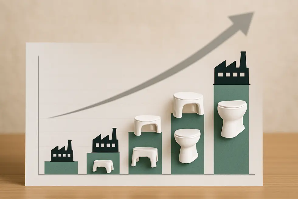 An advanced adjustable toilet stool featuring seamless height adjustment in a modern bathroom setting.