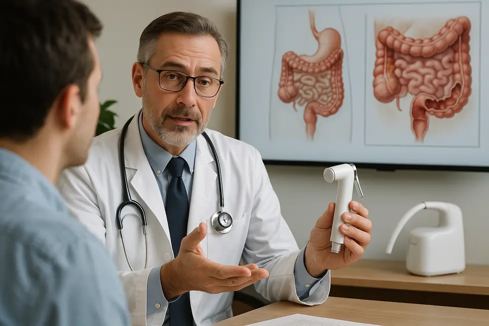 A medical professional discussing the hygienic advantages of bidets.