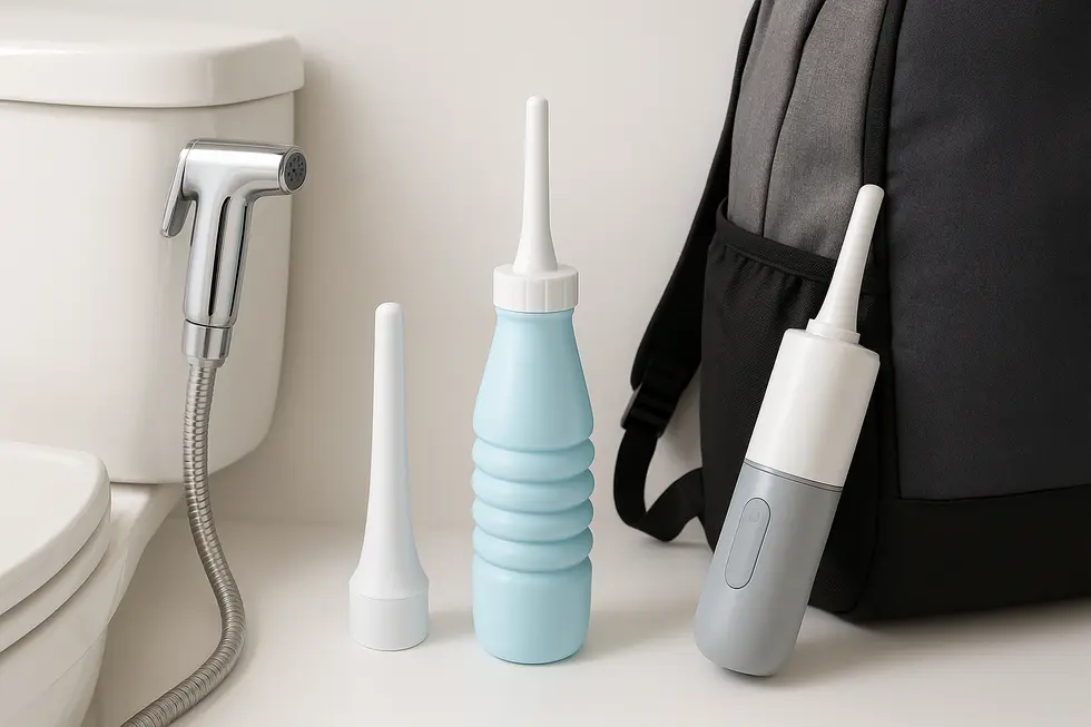 Various types of handheld portable bidets designed for different travel needs.