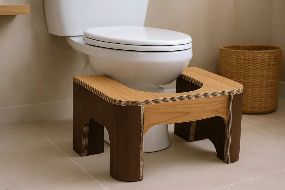 Toilet stools made from bamboo, PVC, and repurposed materials.