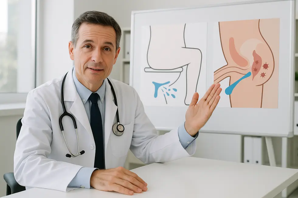 A medical professional discussing the hygienic advantages of bidets.