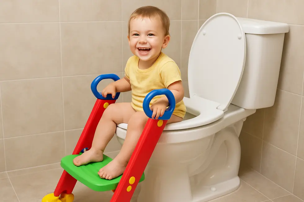 An elderly person using a toilet stool with handles in a bathroom, highlighting balance and stability.