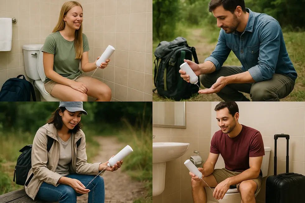 A selection of portable bidets highlighting their advanced technological features ideal for travel hygiene.