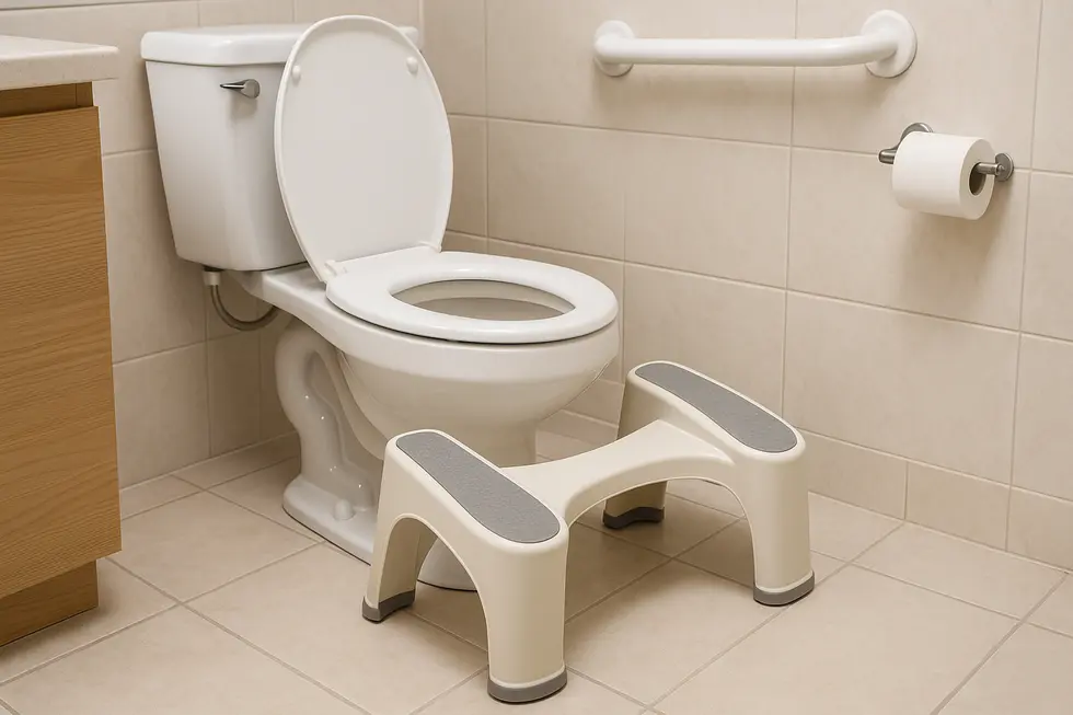 A safety-focused, ergonomic toilet stool.