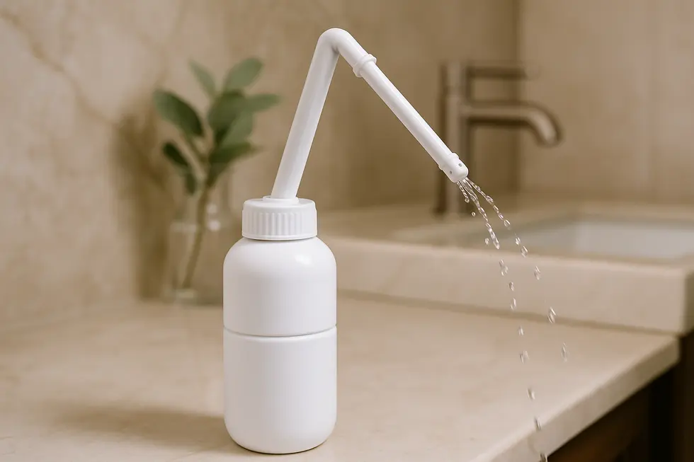 Self-cleaning nozzle technology in a portable bidet, showcasing hygiene and innovation.