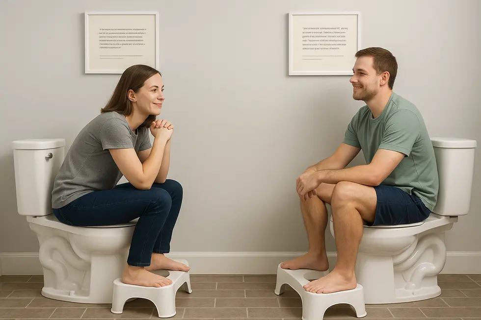 Illustration of standard and comfort height toilets with suitable stool heights.