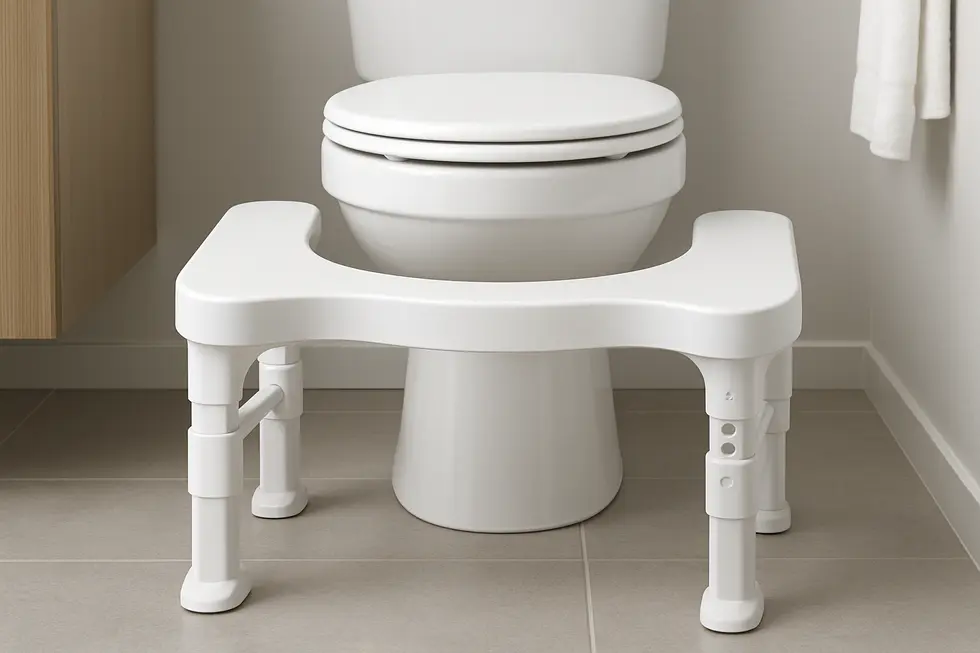 An advanced adjustable toilet stool featuring seamless height adjustment in a modern bathroom setting.