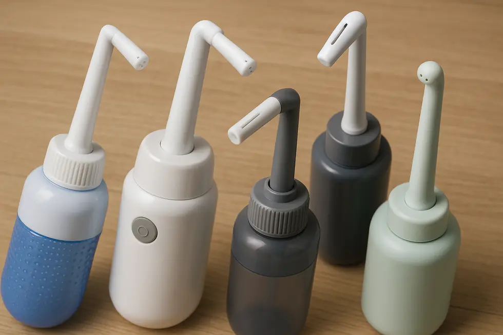 A selection of portable bidets highlighting their advanced technological features ideal for travel hygiene.