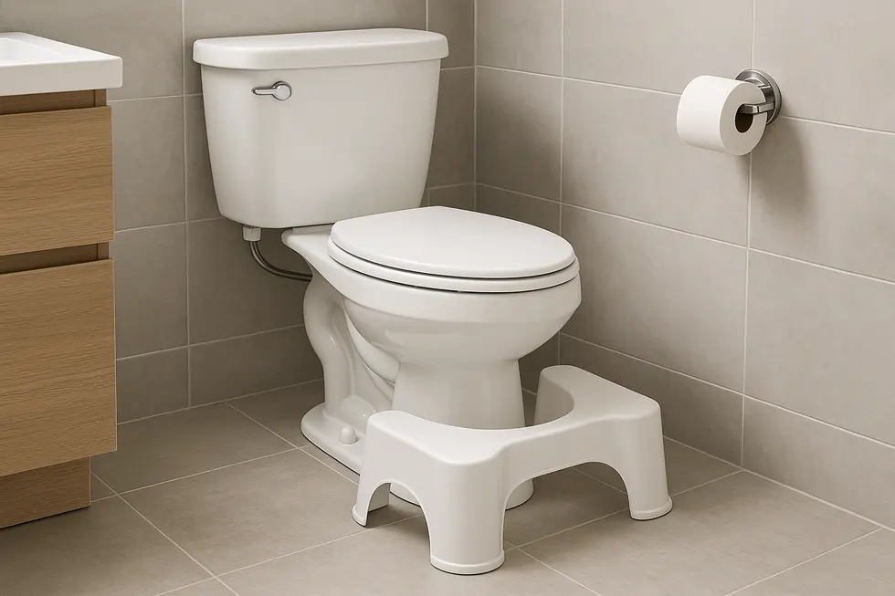 Illustration of toilet stool usage promoting better bowel posture.