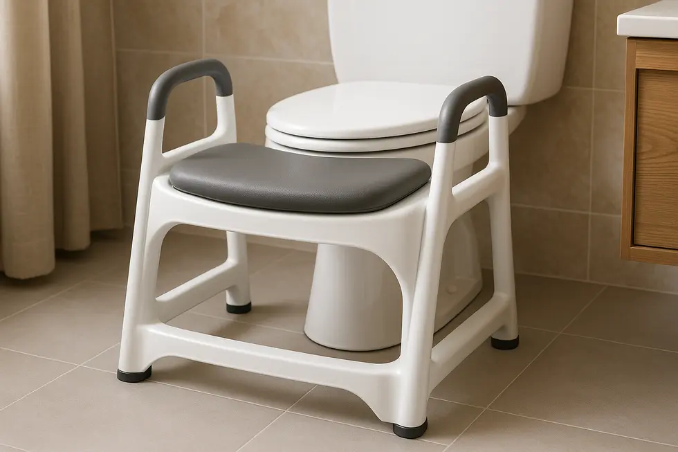 A thoughtfully designed toilet stool, ideal for senior comfort and safety.