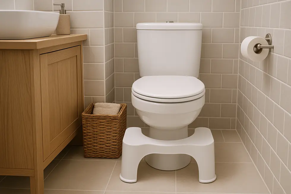 Space-efficient toilet stool designs in compact bathrooms.