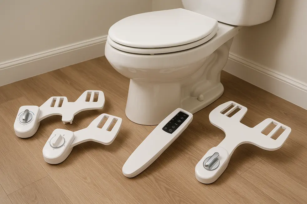 Several bidet attachments offering diverse features to fit different toilets easily.