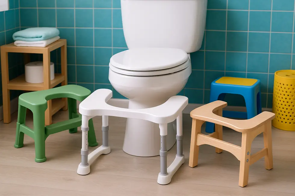 Illustrating ergonomic guidelines for selecting the best height for toilet stools based on toilet seat heights.