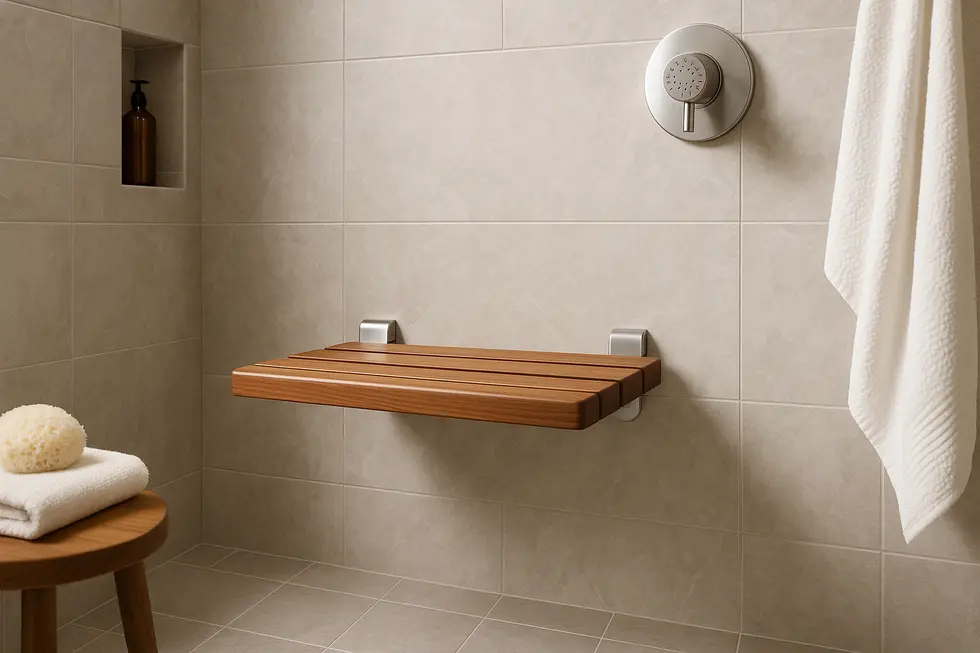 A durable and safe wall-mounted shower seat for women in modern bathrooms.