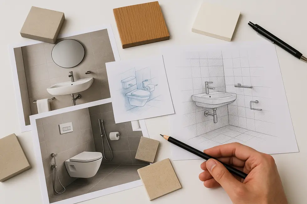 A sleek and space-efficient wall-mounted shower seat in a hotel bathroom.