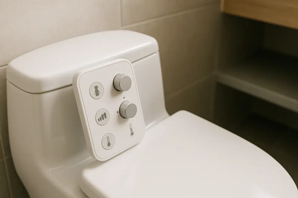 A modern bidet designed for feminine hygiene, showcasing its place in a stylish bathroom.