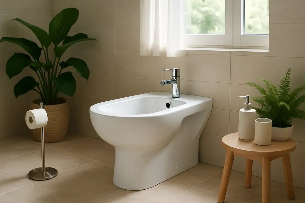 Luxurious bathroom with a contemporary bidet, highlighting an atmosphere of cleanliness.