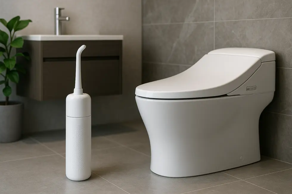 Comparison of a portable bidet and a washlet, highlighting key technological differences.