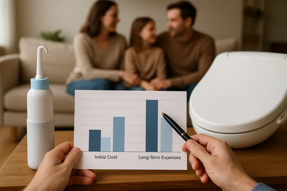 Comparison of a portable bidet and a washlet, highlighting key technological differences.