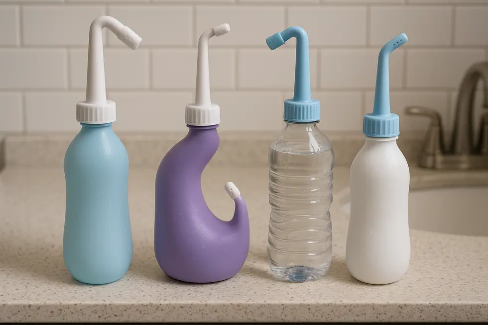 A family demonstrates sustainable living by using eco-friendly portable bidets.