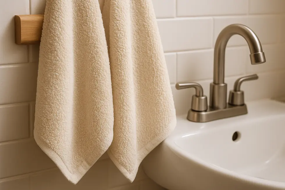Hands demonstrating the filling and use of a portable bidet in a family-friendly setting.