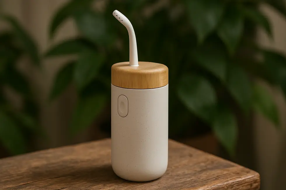 A family embracing eco-friendly travel with a portable bidet.