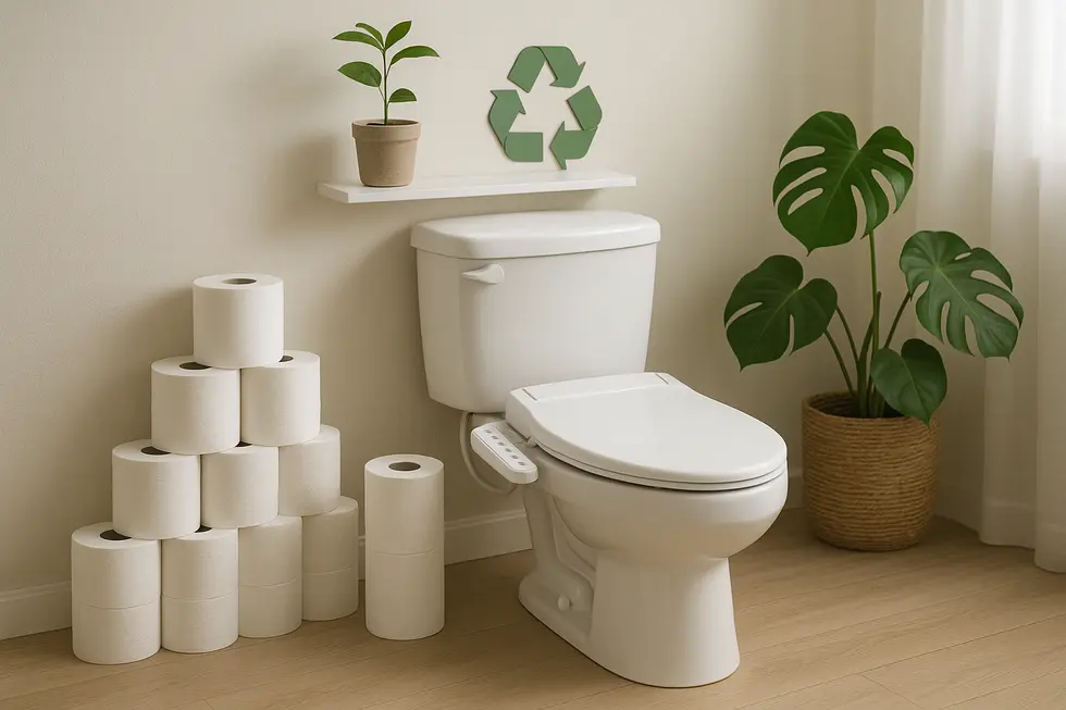 A modern bathroom showcasing an advanced bidet with cutting-edge features.