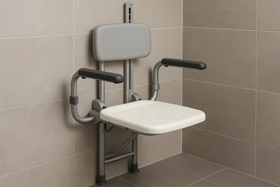 Wall mounted shower seat exemplifying technological design with robust materials.