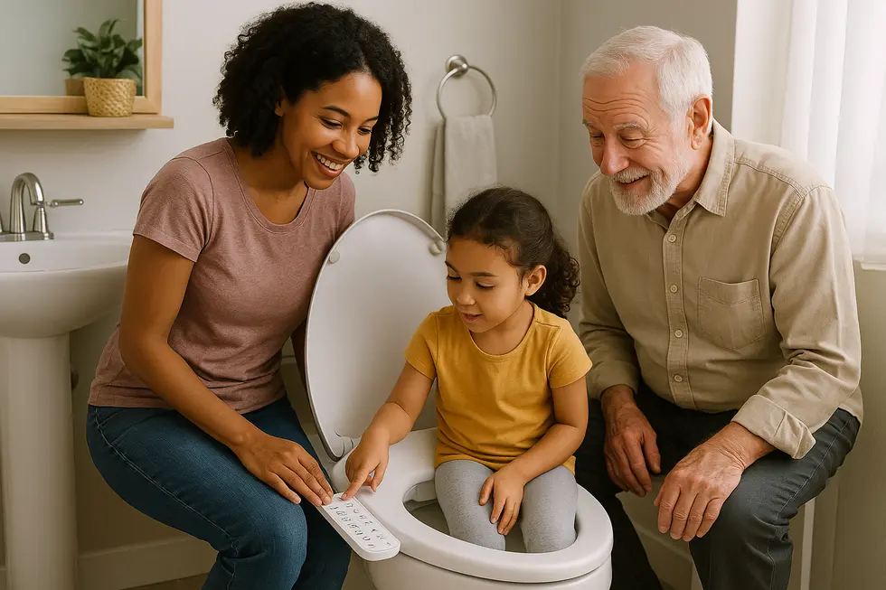 A modern bathroom showcasing an advanced bidet with cutting-edge features.