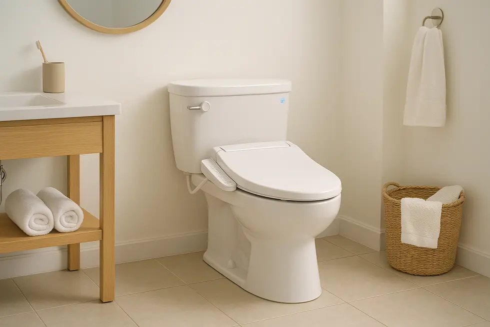 A modern bidet in a bathroom designed for ease of use for all family members.