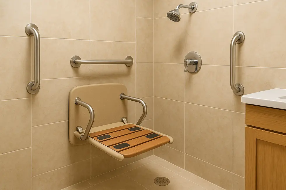 Bamboo shower seats being crafted in a sustainable factory setting.