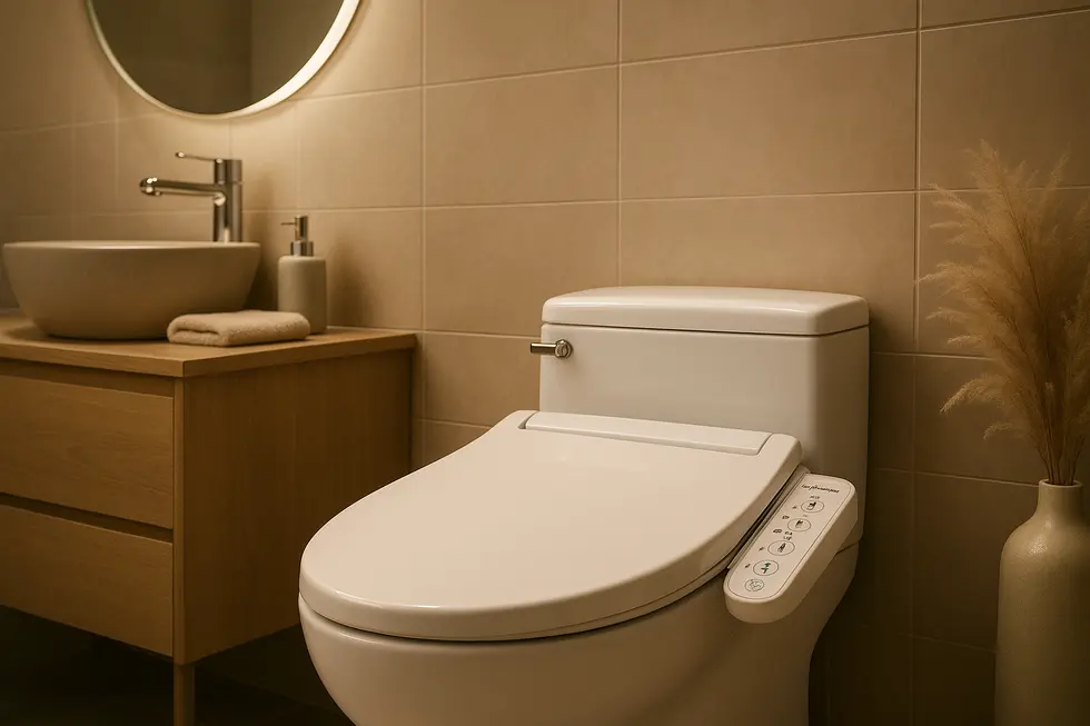 A modern bidet designed for feminine hygiene, showcasing its place in a stylish bathroom.