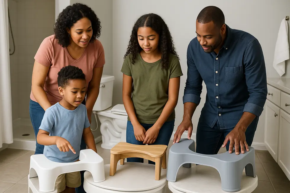 A bamboo toilet stool showcases seamless design with practical features for enhanced usability.