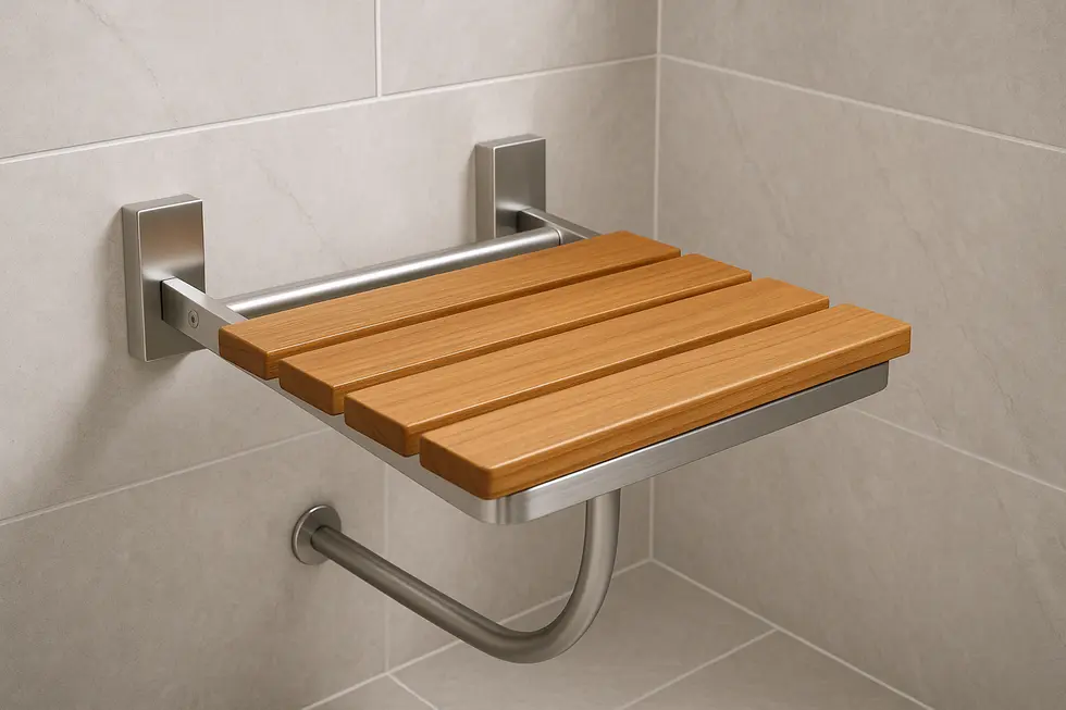 Hospital-grade shower seat showcasing safety features such as rounded edges and optional grab bars.
