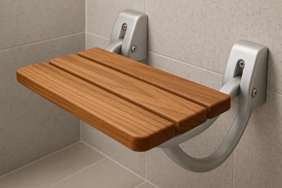 Professional installation of a senior wall-mounted shower seat.