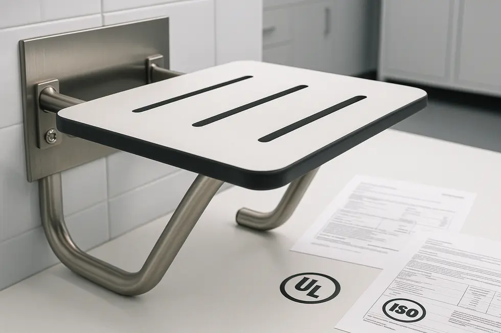Manufacturing process of wall-mounted shower seats with emphasis on quality control.
