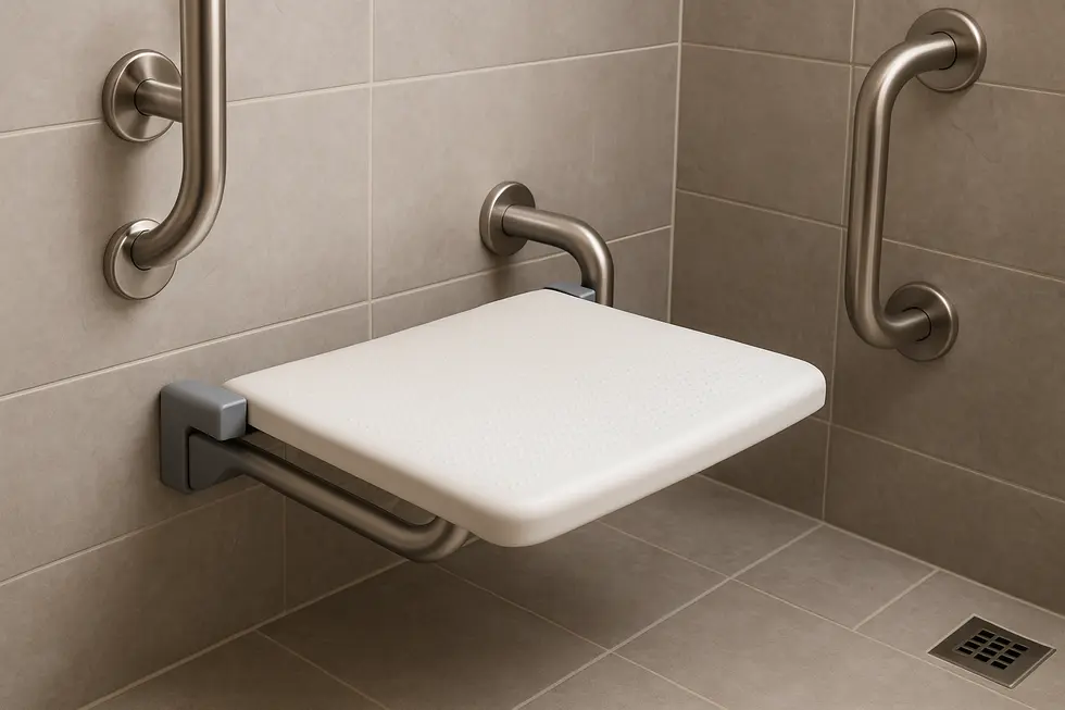 A variety of materials used in wall-mounted shower seats, highlighting their durability and aesthetic appeal.